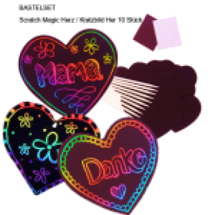 Preview: Kratzbild Scratch Magic Herz - Bastelset (10 Stück)